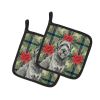 Gray Briard Christmas PoinsettIas Pair of Pot Holders Pair 7.5x7.5 Quilted Insulated Hot Pads Decorative Kitchen Gift Made in USA