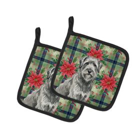 Gray Briard Christmas PoinsettIas Pair of Pot Holders Pair 7.5x7.5 Quilted Insulated Hot Pads Decorative Kitchen Gift Made in USA