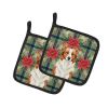 Red and White Border Collie Christmas PoinsettIas Pair of Pot Holders Pair 7.5x7.5 Quilted Insulated Hot Pads Decorative Kitchen Gift Made in USA