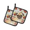 Fawn Pug Vegetables Pair of Pot Holders Pair 7.5x7.5 Quilted Insulated Hot Pads Decorative Kitchen Gift Made in USA