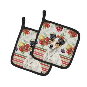 White with Black Markings Russell Terrier Vegetables Pair of Pot Holders Pair 7.5x7.5 Quilted Insulated Hot Pads Decorative Kitchen Gift Made in USA