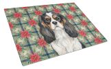 Tricolor Cavalier Spaniel Christmas PoinsettIas Glass Cutting Board Decorative Tempered Glass Kitchen Cutting and Serving Board Large Size Chopping Bo