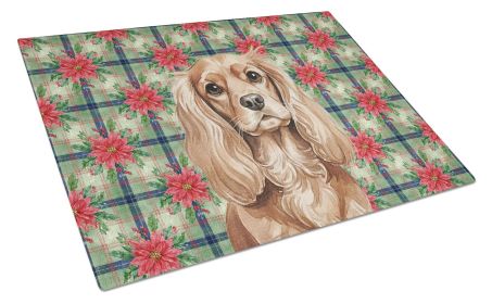 Ruby Cavalier Spaniel Christmas PoinsettIas Glass Cutting Board Decorative Tempered Glass Kitchen Cutting and Serving Board Large Size Chopping Board