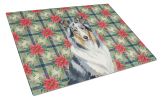 Blue Merle Collie Christmas PoinsettIas Glass Cutting Board Decorative Tempered Glass Kitchen Cutting and Serving Board Large Size Chopping Board