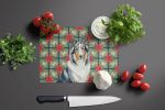 Blue Merle Collie Christmas PoinsettIas Glass Cutting Board Decorative Tempered Glass Kitchen Cutting and Serving Board Large Size Chopping Board