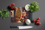 Golden Retriever and Santa Claus Glass Cutting Board Decorative Tempered Glass Kitchen Cutting and Serving Board Large Size Chopping Board