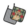Fawn Boerboel Christmas PoinsettIas Pair of Pot Holders Pair 7.5x7.5 Quilted Insulated Hot Pads Decorative Kitchen Gift Made in USA