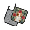 Red and White Border Collie Christmas PoinsettIas Pair of Pot Holders Pair 7.5x7.5 Quilted Insulated Hot Pads Decorative Kitchen Gift Made in USA