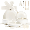 17-Piece Cookware Set, 5 Pots and 2 Lids, Removable Handles, Non-Stick Aluminum Pots and Pans, Microwave & Oven Safe, Dishwasher Safe, Cream White