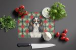 Tricolor Cavalier Spaniel Christmas PoinsettIas Glass Cutting Board Decorative Tempered Glass Kitchen Cutting and Serving Board Large Size Chopping Bo