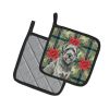 Gray Briard Christmas PoinsettIas Pair of Pot Holders Pair 7.5x7.5 Quilted Insulated Hot Pads Decorative Kitchen Gift Made in USA
