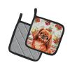 Red Pekingese Vegetables Pair of Pot Holders Pair 7.5x7.5 Quilted Insulated Hot Pads Decorative Kitchen Gift Made in USA