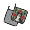 Bernese Mountain Dog Christmas PoinsettIas Pair of Pot Holders Pair 7.5x7.5 Quilted Insulated Hot Pads Decorative Kitchen Gift Made in USA