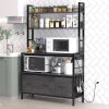 Black Metal Kitchen Baker's Rack 4-Shelves with Bottom Storage Cabinets