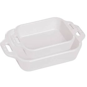 2 Piece Ceramic Stoneware Bakeware Casserole Dish Set in White