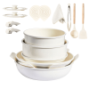 17-Piece Cookware Set, 5 Pots and 2 Lids, Removable Handles, Non-Stick Aluminum Pots and Pans, Microwave & Oven Safe, Dishwasher Safe, Cream White