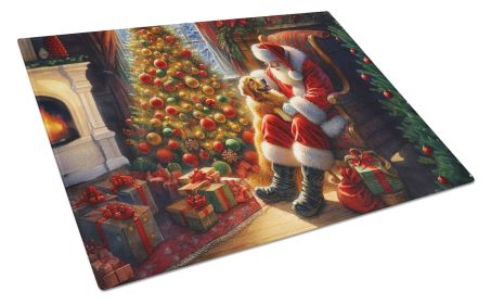 Golden Retriever and Santa Claus Glass Cutting Board Decorative Tempered Glass Kitchen Cutting and Serving Board Large Size Chopping Board
