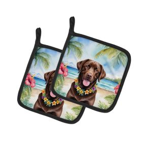 Chocolate Labrador Retriever Luau Pair of Pot Holders Kitchen Heat Resistant Pot Holders Sets Oven Hot Pads for Cooking Baking BBQ, 7 1/2 x 7 1/2