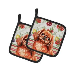 Red Pekingese Vegetables Pair of Pot Holders Pair 7.5x7.5 Quilted Insulated Hot Pads Decorative Kitchen Gift Made in USA