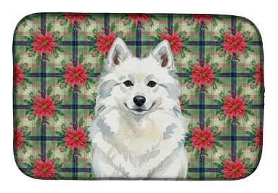 American Eskimo Christmas PoinsettIas Dish Drying Mat Absorbent Dish Drying Mat Pad for Kitchen Counter Dish Drainer Mat for Countertop, 14 x 21"