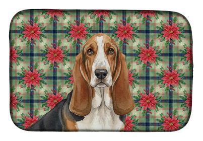 Tricolor and White Basset Hound Christmas PoinsettIas Dish Drying Mat Absorbent Dish Drying Mat Pad for Kitchen Counter Dish Drainer Mat for Counterto
