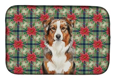 Red Merle Australian Shepherd Christmas PoinsettIas Dish Drying Mat Absorbent Dish Drying Mat Pad for Kitchen Counter Dish Drainer Mat for Countertop