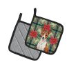 Red and White Basenji Christmas PoinsettIas Pair of Pot Holders Pair 7.5x7.5 Quilted Insulated Hot Pads Decorative Kitchen Gift Made in USA