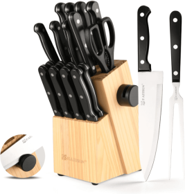 19-piece Knife Set, German Steel, Durable, Dishwasher-safe, Kitchen Knife Set With Built-in Sharpener For Chopping, Slicing, Dicing And Cutting (Option: 19Pieces-Black)