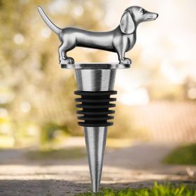 A Dachshund-shaped Red Wine Stopper, A Household Wine Champagne Stopper, An Interesting Dachshund Dog Wine Stopper, Suitable For Men And Women's (Option: Dark Silver HJS1806)